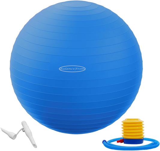 Fitvids Anti-Burst and Slip Resistant Exercise Ball Yoga Ball Fitness Ball Birthing Ball with Quick Pump, 2,000-Pound Capacity, Blue, 26-inch, L