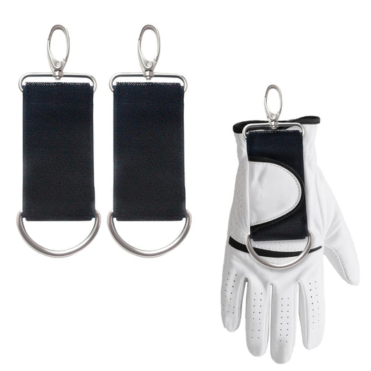 2 Pack Golf Glove Holder with Dual Metal Clips and Keyring, Golf Glove Belt Keeper Strap–Golf Accessory for Secure Glove Attachment to Belt or Bag, Secure Golf Gloves at Waist
