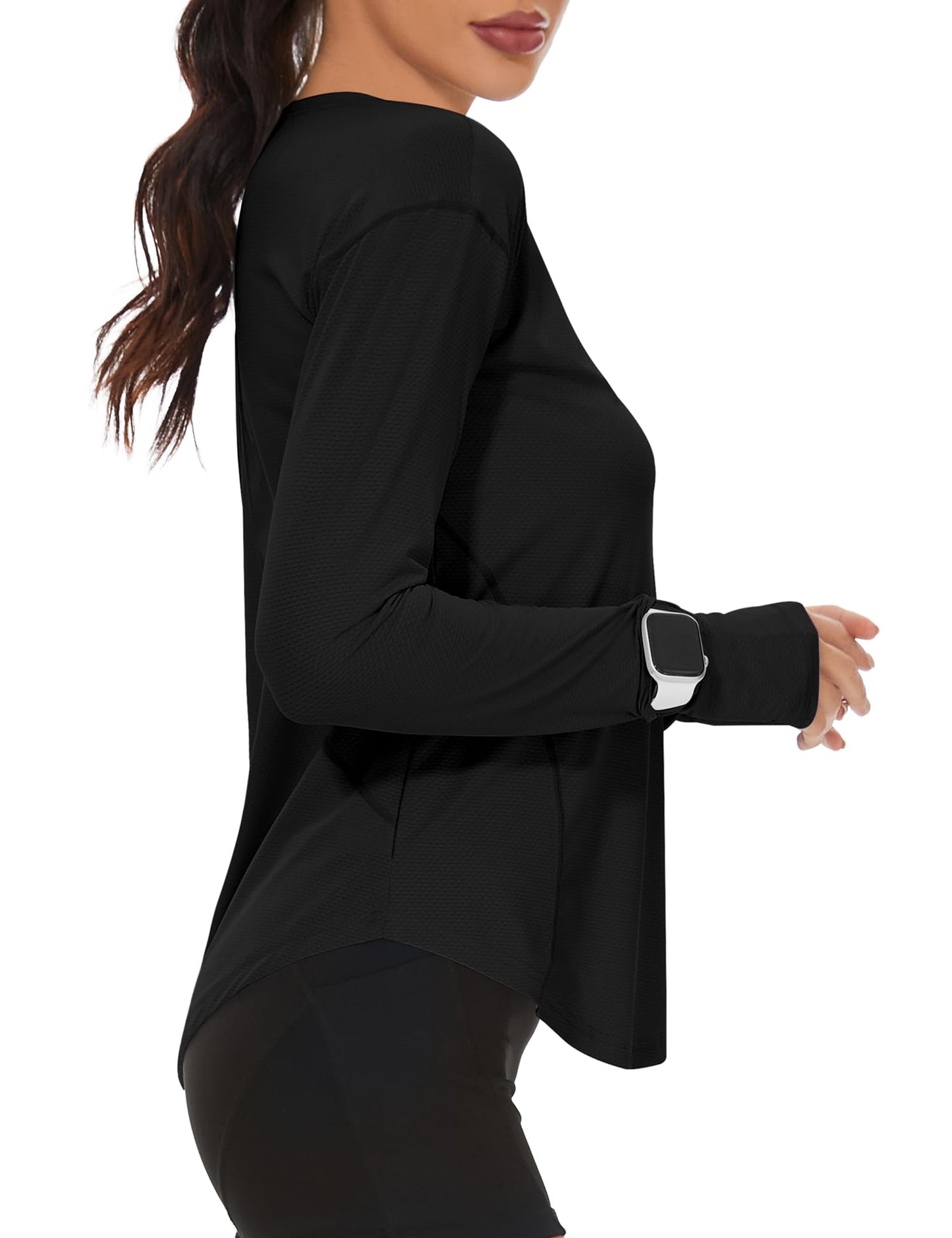 Loovoo Women's Long Sleeve Running Shirts Workout Tops UPF 50+ Sun Shirt Quick Dry Athletic T-Shirts with Watching Window