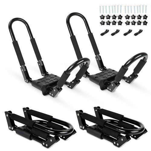 SUDOO Folding Kayak Roof Rack for 2 Kayaks Universal Kayak Carrier 4pcs J-Bar Kayak Roof Carrier for Car, Trucks, SUV and Canoe (2 Pairs)