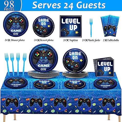 Video Game Party Supplies Tableware Set for 24 Guests - Plates, Napkins, Tablecloths