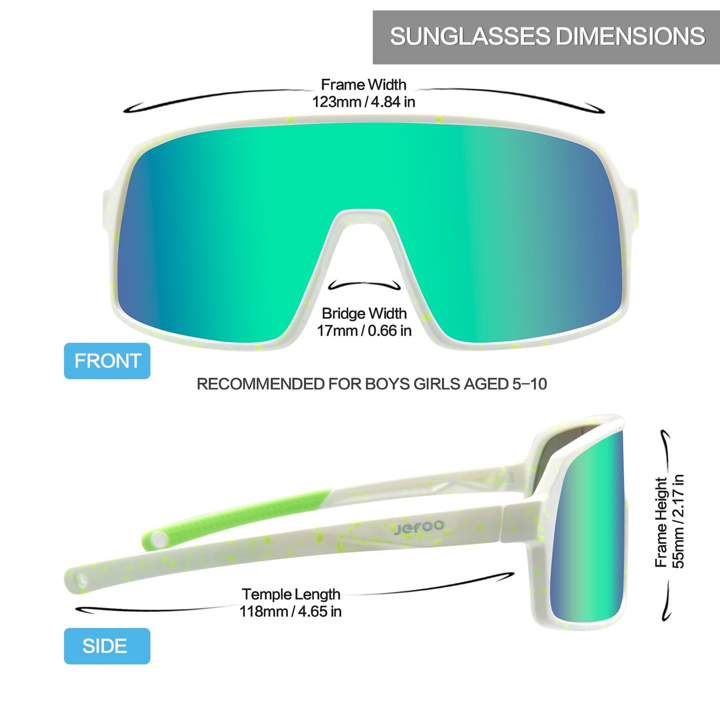 Jefoo Kids Baseball Sunglasses Polarized Sports UV400 Protection Lightweight Cycling Glasses with Strap for Boys Girls 5-10