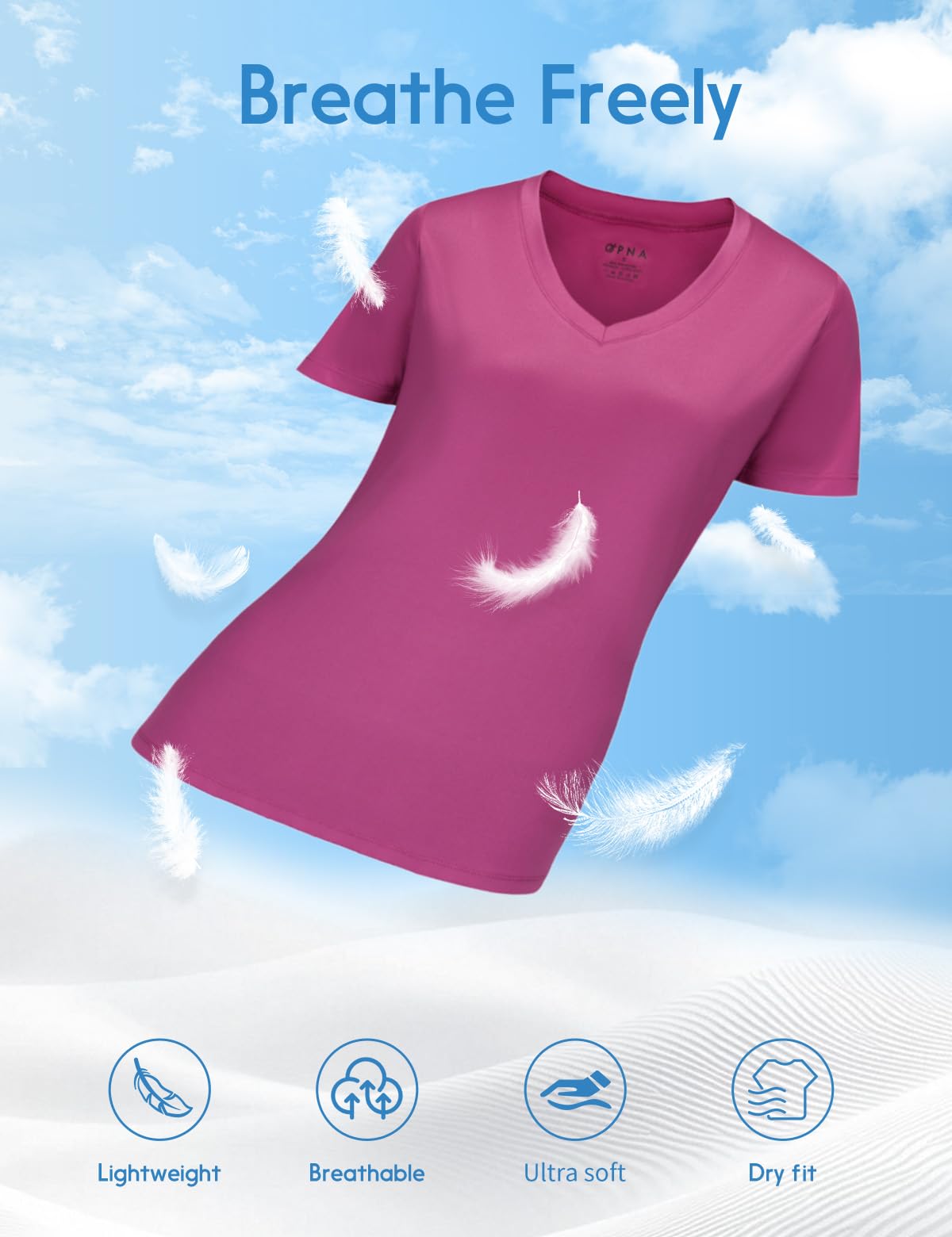 Opna V Neck T Shirts for Women, Athletic Short Sleeve Workout Top with UV Sun Protection, Quick Dry & Moisture Wicking Shirts for Women Gym Running Yoga Pink Orchid