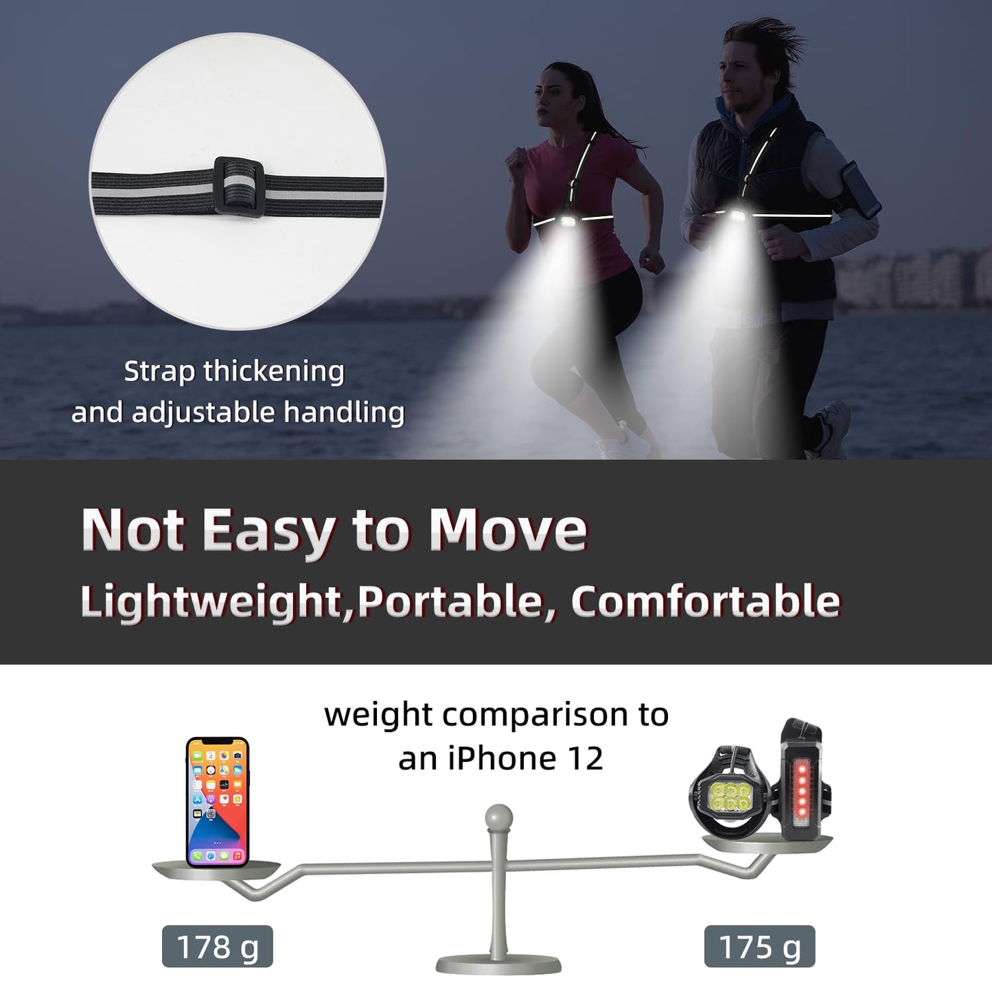 YOSKY 800 Lumen Chest Light, Running Light for Runner with Reflective Straps, Rechargeable Running Headlamp Flashlight, Adjustable Safety Lights Beam for Walking Dog at Night, 4-8h USE TIME