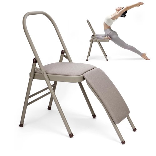 tonchean Yoga Auxiliary Chair with Lumbar Back Support Professional Thickened Foldable Balance Handstand Training Tool Abs & Core Strength Training for Seniors and Adults（Gray）