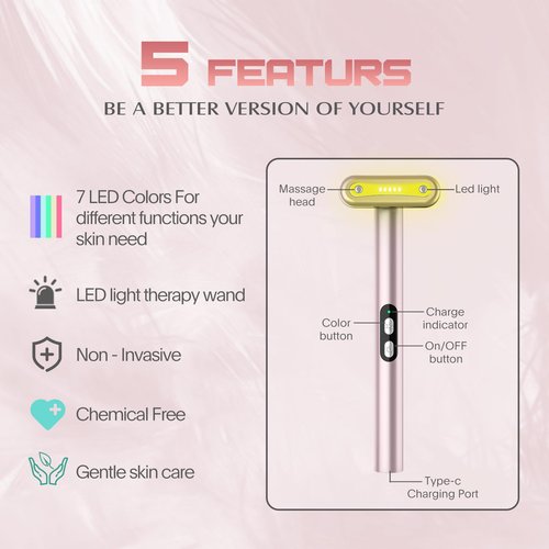 Red-Light-Therapy-Wand, 7 Colors LED Facial Light Therapy Wand for Face and Neck Rejuvenation, Face Massager Eye Beauty Tool at Home