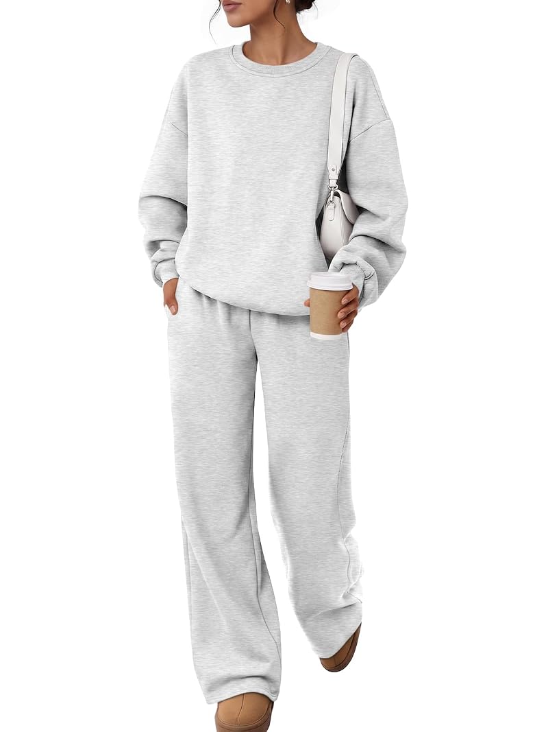 Trendy Queen 2-Piece Sweat Outfit Set - Light Gray, Small