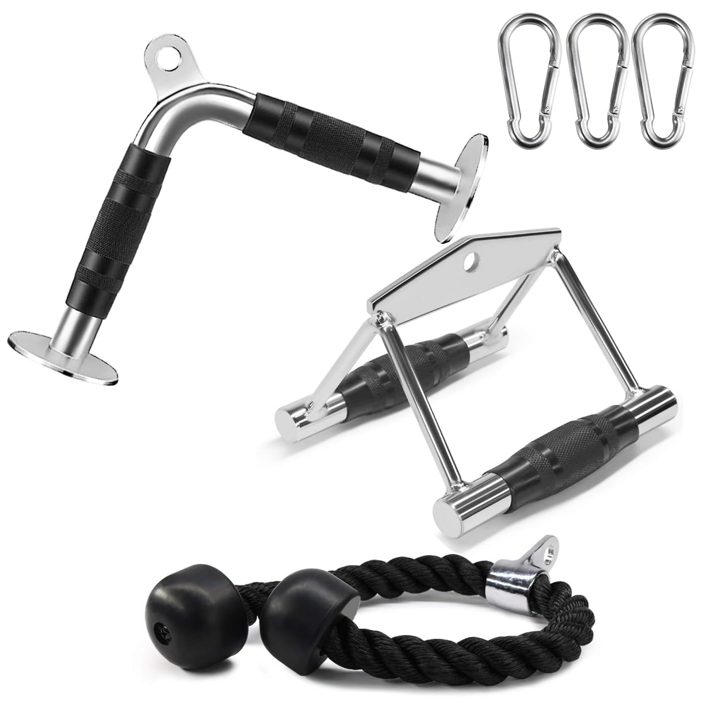 WNOEY Cable Machine Attachment, LAT Pulldown Attachments, Home Gym Accessories, Triceps Pull Down Attachment (Double D Handle + TricepRope + Vshaped bar)