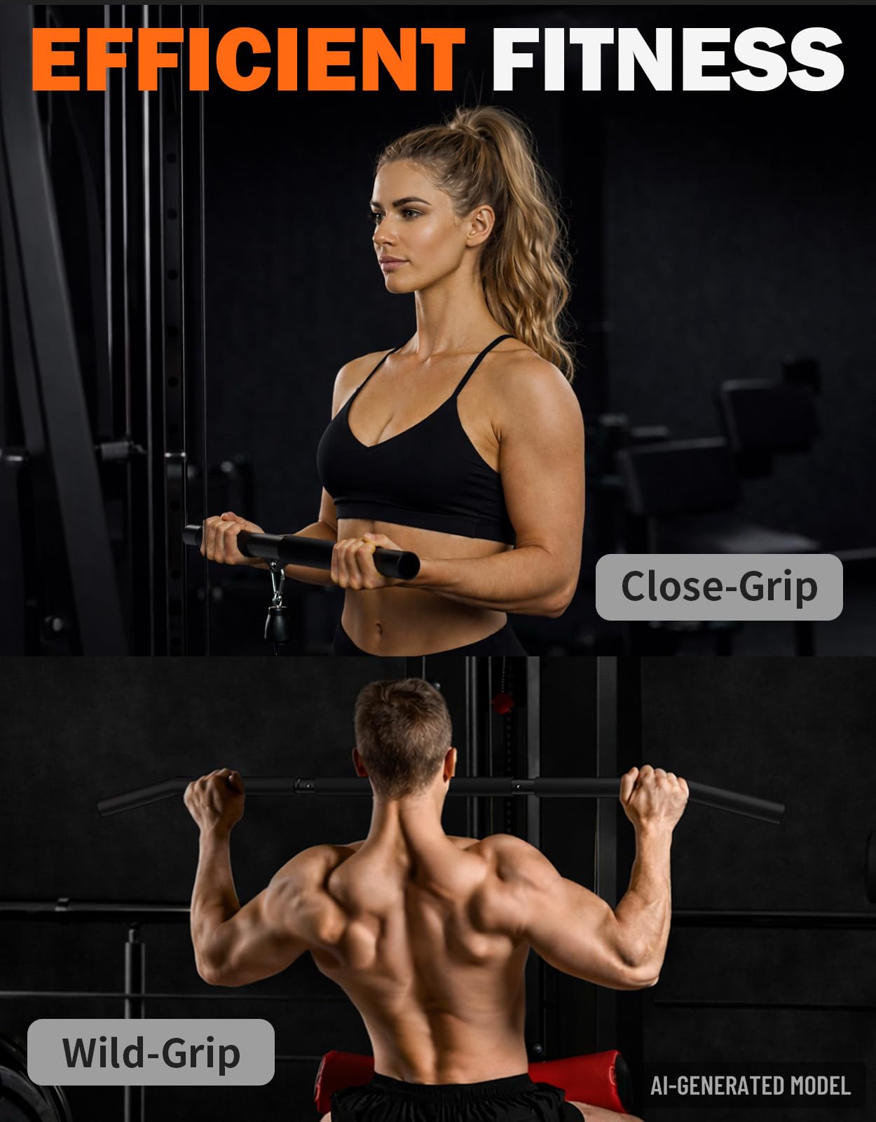 Fitarc 40'' LAT Pulldown Bar Attachment for Pulley Cable Machine, Full-Length Non-Slip Grip, LAT Pull Down Bar Accessories for Gym, Strength Workout