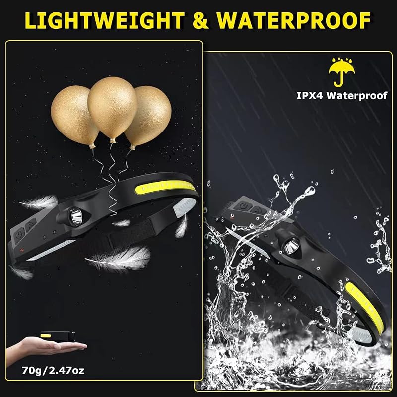 Rechargeable 5-Pack 230° LED Headlamp with COB Floodlight, Motion Sensor, USB-C