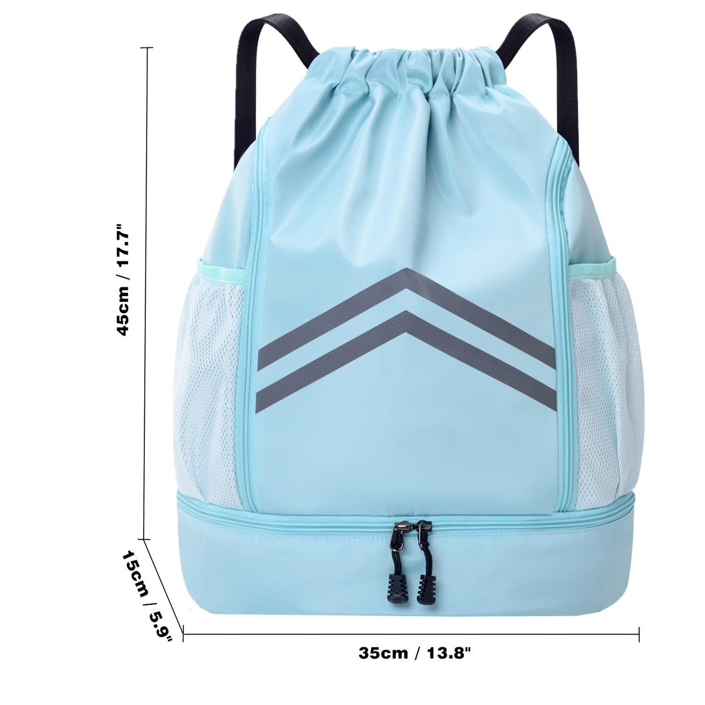 Gbateri Drawstring Backpack - Water Resistant Gym Drawstring Bags with Shoes Compartment and Water Bottle Holder Pockets - String Cinch Bag - Draw String Back Pack with Zipper for Men and Women (Grey)