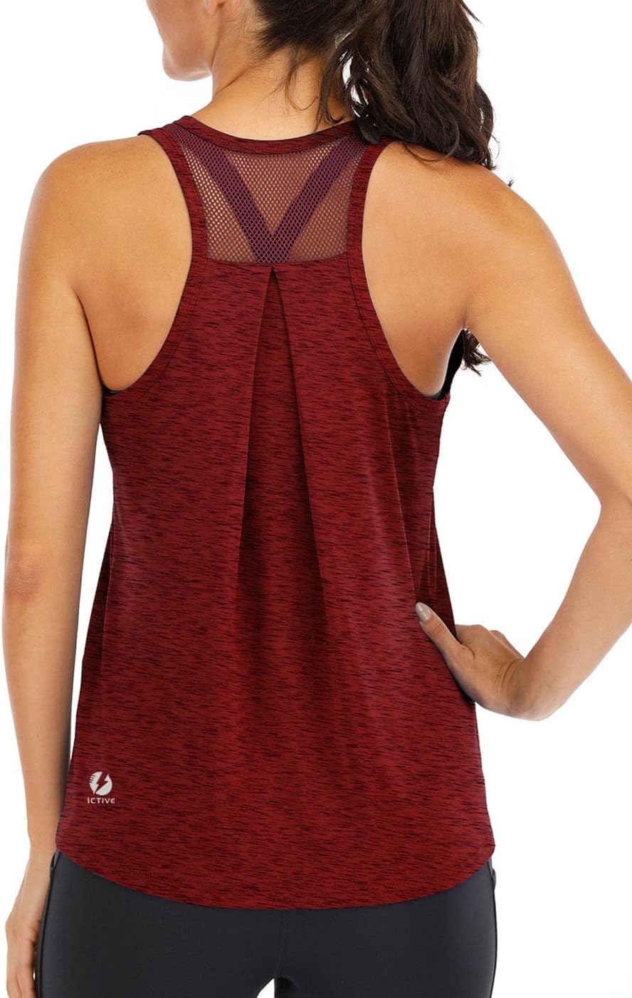 ICTIVE Workout Tops for Women Loose Fit Racerback Mesh Backless Muscle Tank Running Shirts