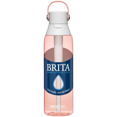 Brita Hard-Sided Plastic Premium Filtering Water Bottle, BPA-Free, Reusable, Replaces 300 Plastic Water Bottles, Filter Lasts 2 Months or 40 Gallons, Includes 1 Filter, Blush - 26 oz.
