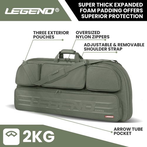 Legend Gamma Compound Bow Case - Premium Archery Bow Cases with Backpack & Shoulder Straps, Soft Bow Case for Archery Accessories, Lightweight Travel Bow Bag with Multiple Storage Pockets - Green