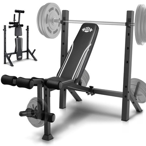 ANCHEER 900LBS Weight Bench Set with Squat Rack, Adjustable Bench Press Set with Leg Extension and Leg Curl, Flat Incline Decline Workout Bench for Home Gym Full Body Strength Training