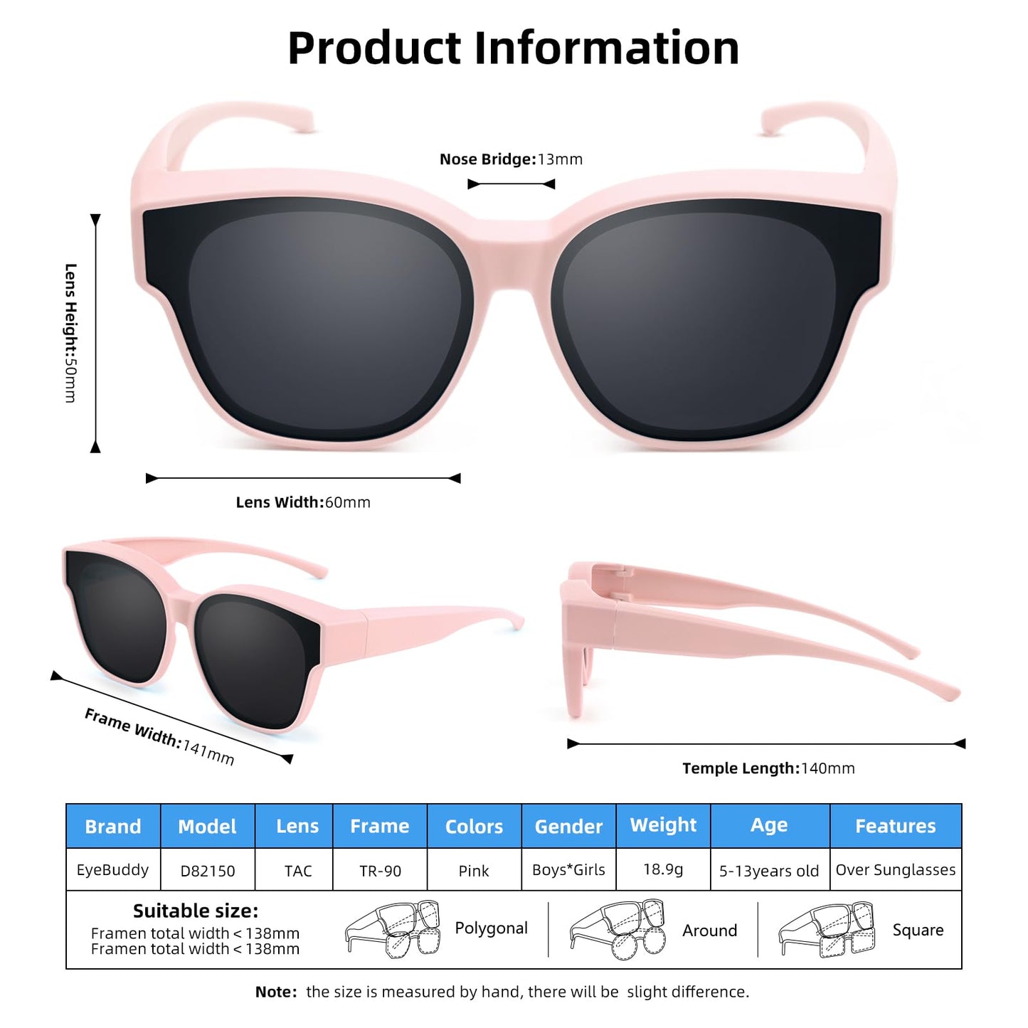 EYEBUDDY Fit Over Glasses Sunglasses for Kids Shades Polarized Sunglasses Oversized Square Sun Glasses Boys & Girls UV Protection