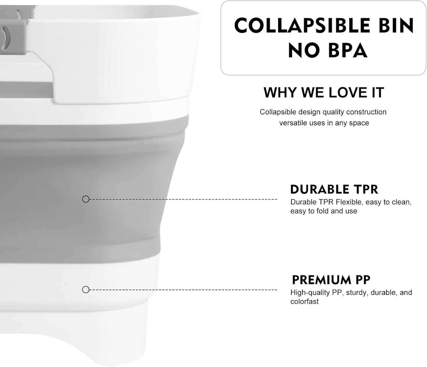 2.4Gal (9L) Collapsible Wash basin With Drain Plug, Suitable For Kitchen Sinks/Outdoor Camping/RV Use, Space-Saving, Highly Portable Washbasin Ideal For Travel (Gray)