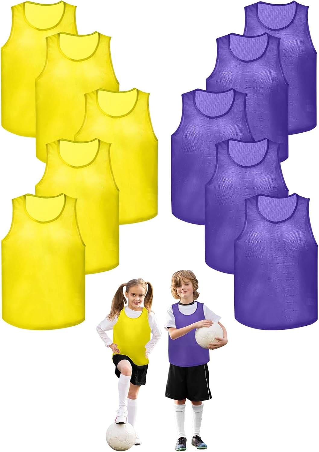 12 Pack Pro Training Pinnies for Youth & Adult Mesh High-Vis Scrimmage Vests for Soccer, Basketball, Volleyball Teams