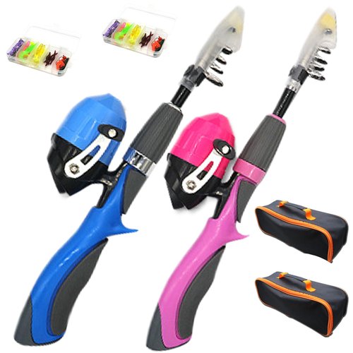Xweptuy 4Pcs/Set Kids Fishing Set Portable Telescopic Fishing Rod 6-Section Beginner Pole with Spinning Reel, Portable Bag, Tackle Box for Boys, Girls, Youth Gift (Style 2) #