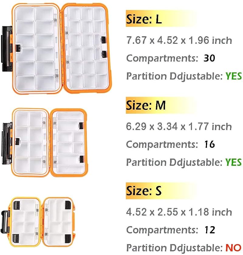 LESOVI C-Orange-L Waterproof Fishing Tackle Box Mini Organizer 12-30 Compartments