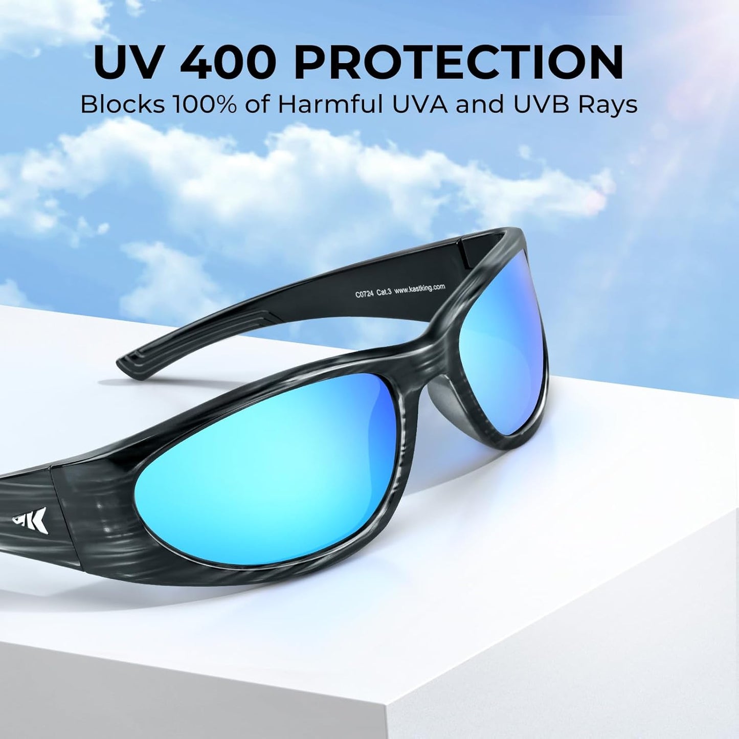 KastKing Raccoon Polarized Sport Sunglasses for Men and Women, Wide Temple Wrap, Ideal for Driving Fishing Cycling Running