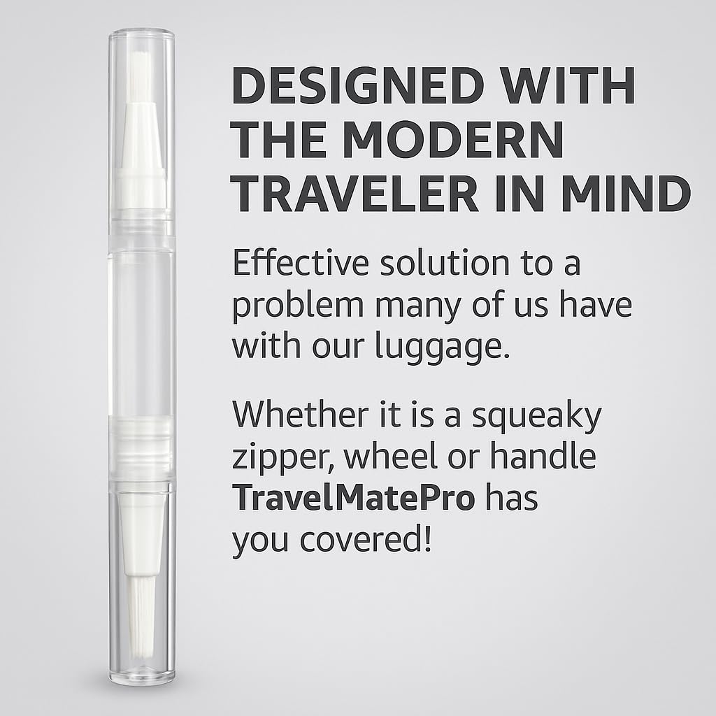 TravelMatePro TSA Approved Luggage Wheel Lubricant Pen - Silent Suitcase Wheels, Smooth Zippers & Handles