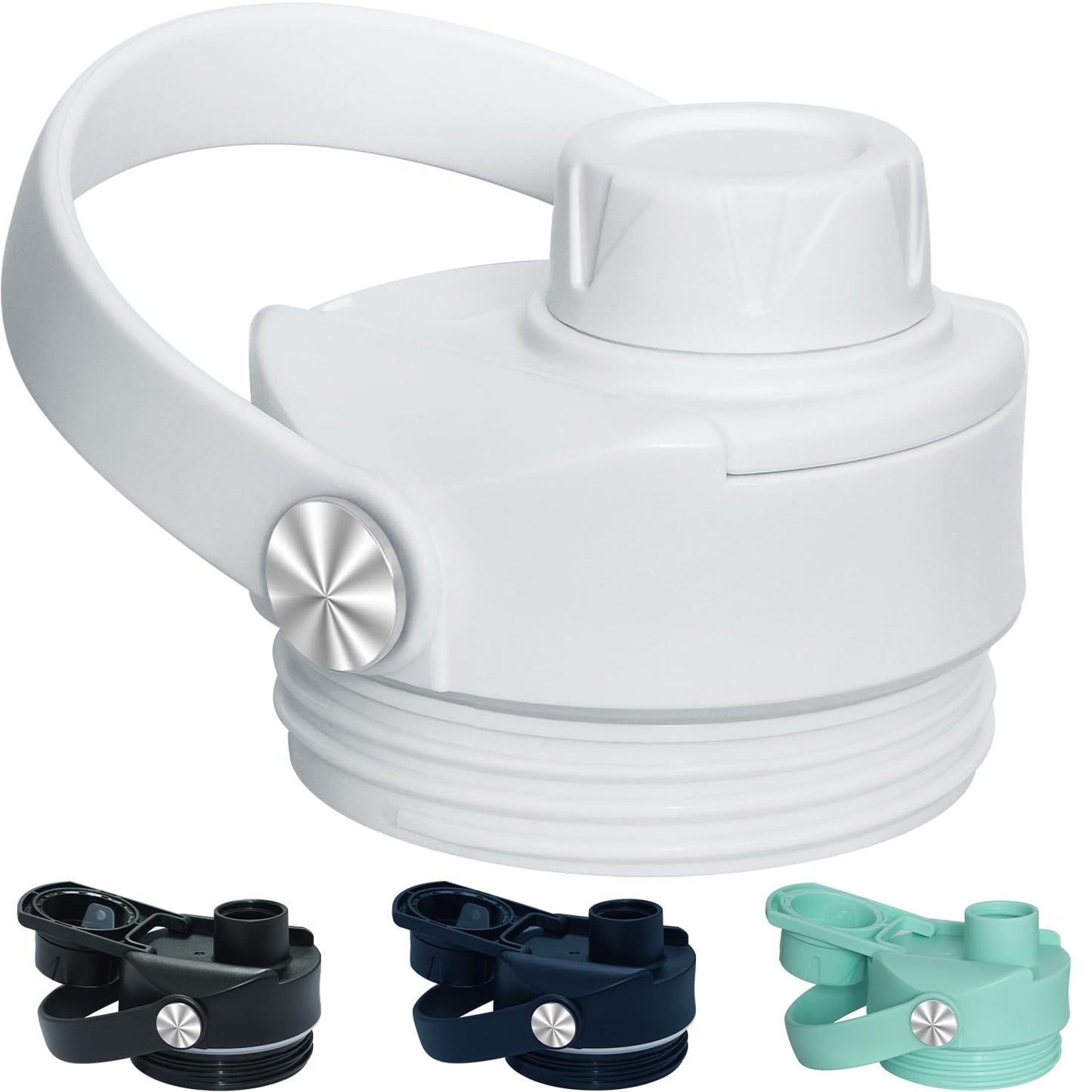 Upgraded Chug Lid for YETI Cap Replacement, 12 18 26 36 oz Accessories, Big Handle Spout top for Rtic Lid Accessories, Easy to Detach Gasket, White