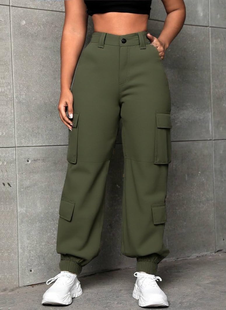 Women's Cargo Jogger Camo Pants with Pockets High Waist Slim Casual Tapered Camouflage Combat Hiking Pants
