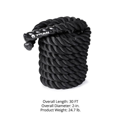 Titan Fitness Battle Rope 30ft x 2in, Poly Dacron Heavy Rope for Home Gym Conditioning Workouts, Cross-Train, Strength Training Exercises