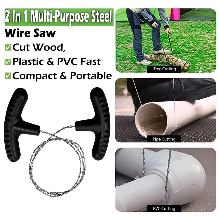 2 In 1 Pocket Chainsaw & Wire Saw Kit – 36 Inch Hand Chain Tool with Saw File for Tree Cutting, PVC Pipe, Camping, Hiking, Bushcraft & Emergency Survival Gear