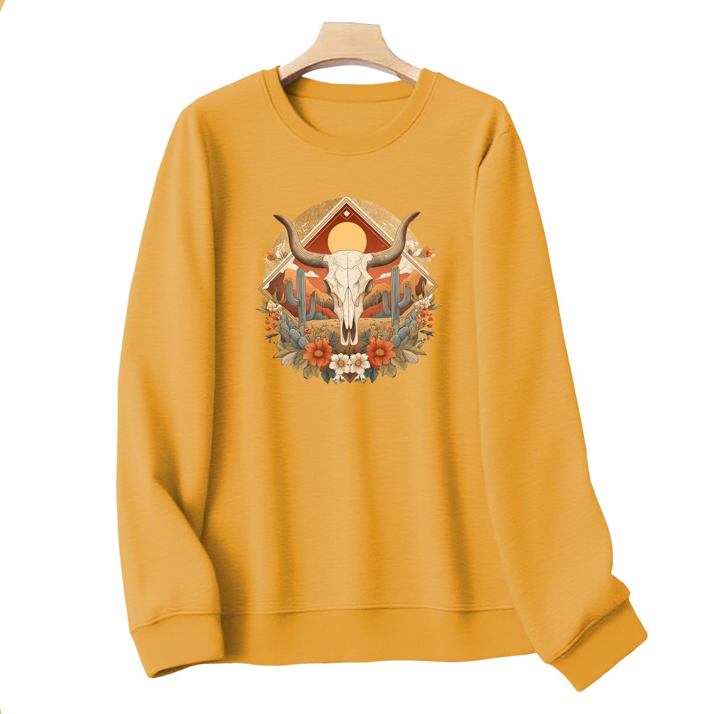 LOAIHA Womens Crewneck Casual Sweatshirt Long Sleeve Pullover Vintage Gothic Angel Print Bright Yellow Unique Street Style