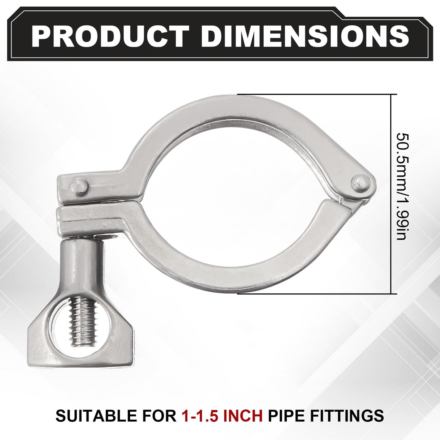 Duraaamo 12 Pcs Stainless Steel 304 Tri Clamp Heavy Duty Single Pin Tri Clamp Generic with Wing Nut for Ferrule Tc with Silicone Gasket (1.5 Inch)