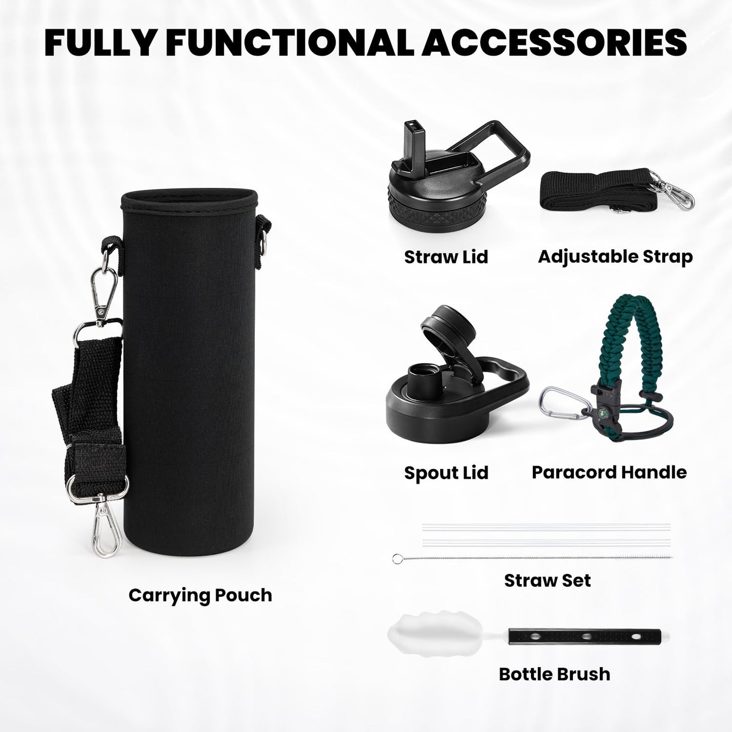RAYMYLO Insulated Water Bottle 24 oz, Triple Wall Vacuum Stainless Steel (Cold for 24Hrs, Hot for 12Hrs), Leak Proof & Non-BPA, Modern Water Flask Jug with Paracord Handle & Straw Spout Lids