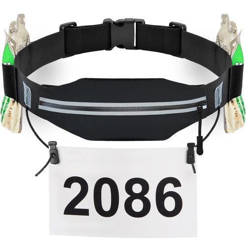 RJ-Sport Triathlon Belt with Pouch - Race Number Bib Holder with 6 Gel Loops, Ideal for Running, Cycling & Marathon (Black)
