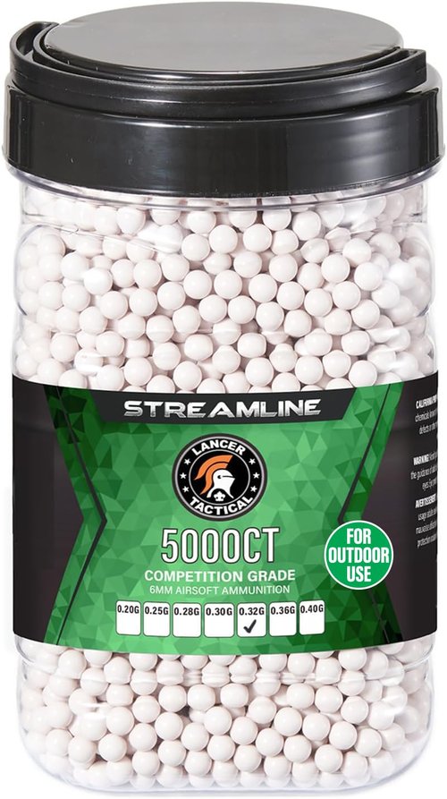 Lancer Tactical 5,000 Round 6mm Airsoft Outdoor Pellets 0.20g-0.40g, Bucket Size Competition Grade Outdoor BBS - Outdoor Field Compliant (Made in Taiwan)