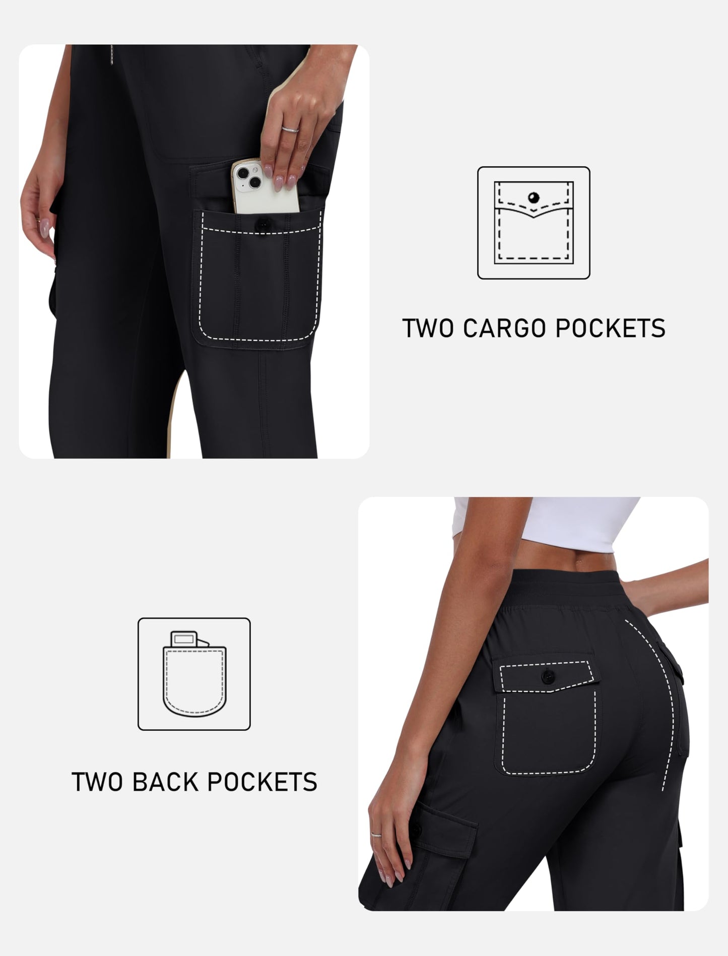 MoFiz Women's Cargo Capris Hiking Pants Lightweight Quick Dry Summer Outdoor Casual Travel Pants with Pockets Black XL