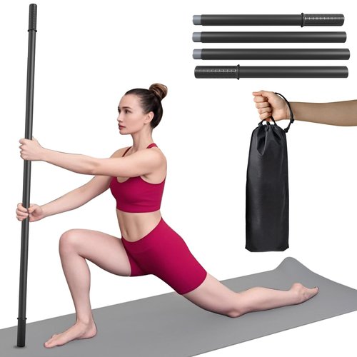 Wasoyun Yoga Stick 5ft, Adjustable Stretching Stick with 4 Steel Rods, Non-Slip Handle and Exercise Guide for Stretching and Exercise Physical Therapy, Pilates, Multi-Functional Fitness Stick.
