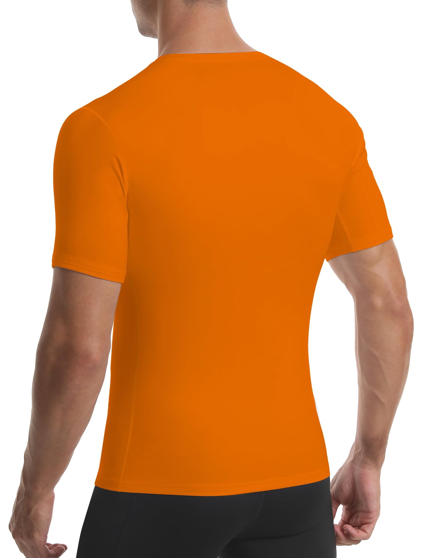 Roadbox Men's Compression Shirt Short Sleeve, Cool Dry Athletic Football Base Layer Tops, Sports Running Workout T Shirts Orange