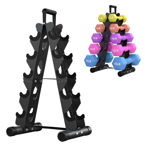 AmazeFan 5 Tier Dumbbell Rack Stand Only, A-Frame Design Weight Rack with Handle, Weights Metal Strength Training Dumbbells Storage Rack for Home Gym Space Saver (Dumbells not Included) ﻿