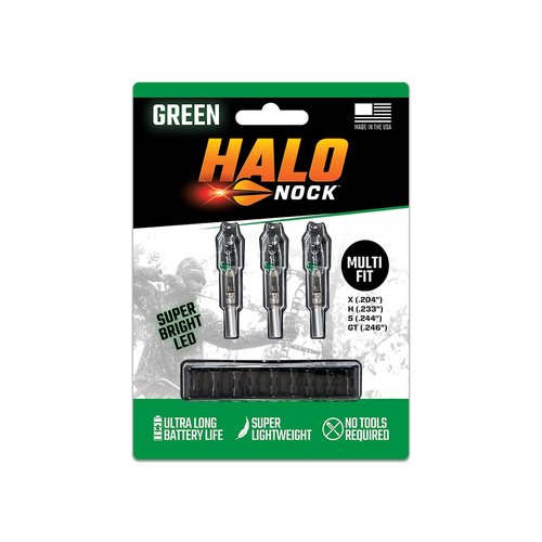 Halo Nock FIT Lighted Nocks for Archery & Bowhunting, Fits .204, .233, & .244-.246 Internal Diameter Arrows, Green, 3-Pack