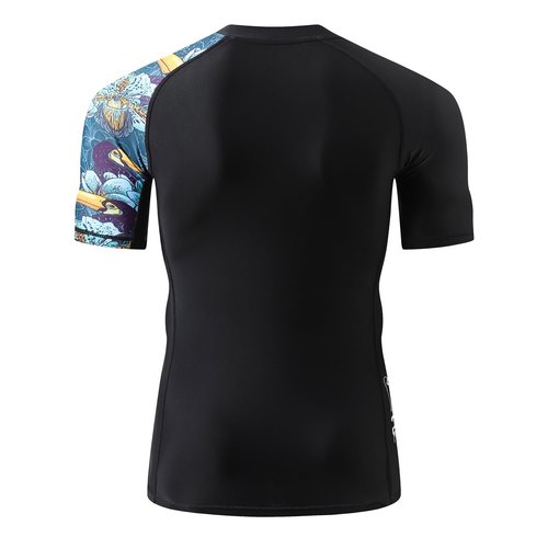 HUGE SPORTS Men's Splice UV Sun Protection UPF 50+ Skins Rash Guard Short Sleeves(HeyToucan, M)