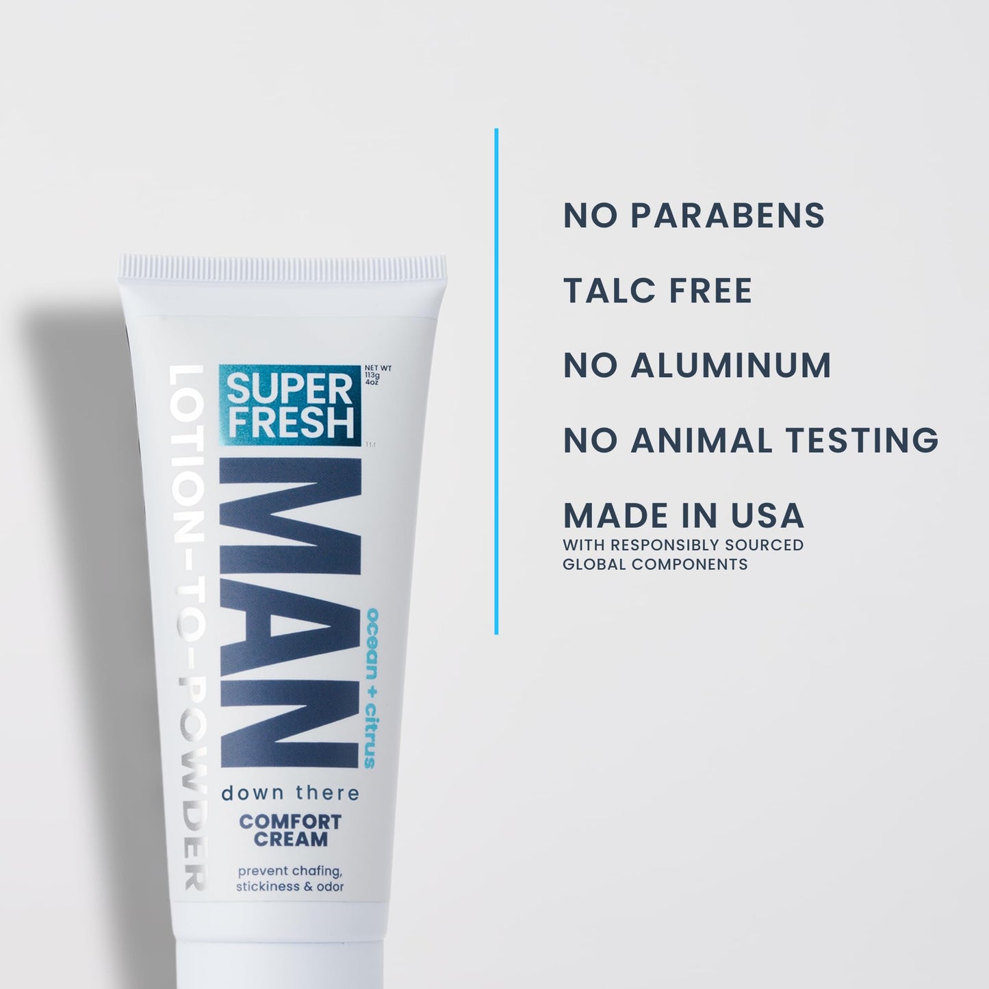 Super Fresh Man Parts Ball Deodorant for Men | POWDER LOTION | Mens Hygiene Cream for Groin, Butt, & Body | Fresh Control Odor, Anti Chafing, Stop Itch, Absorb Sweat | Aluminum Free