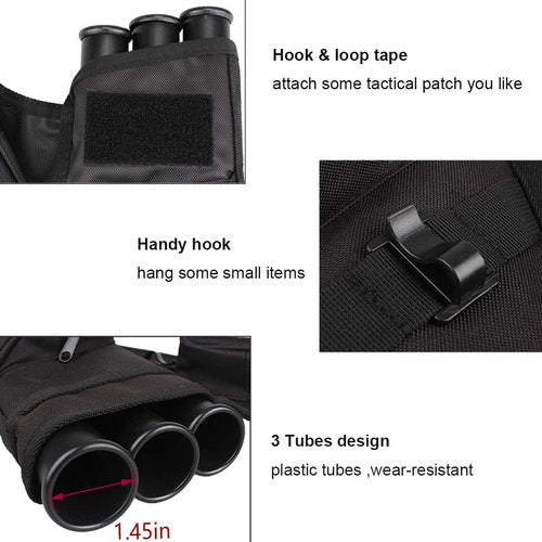 KRATARC 3-Tubes Hip Quiver Waist Hanged Arrow Archery Carry Bag with Pockets Adjustable Belt (Black)