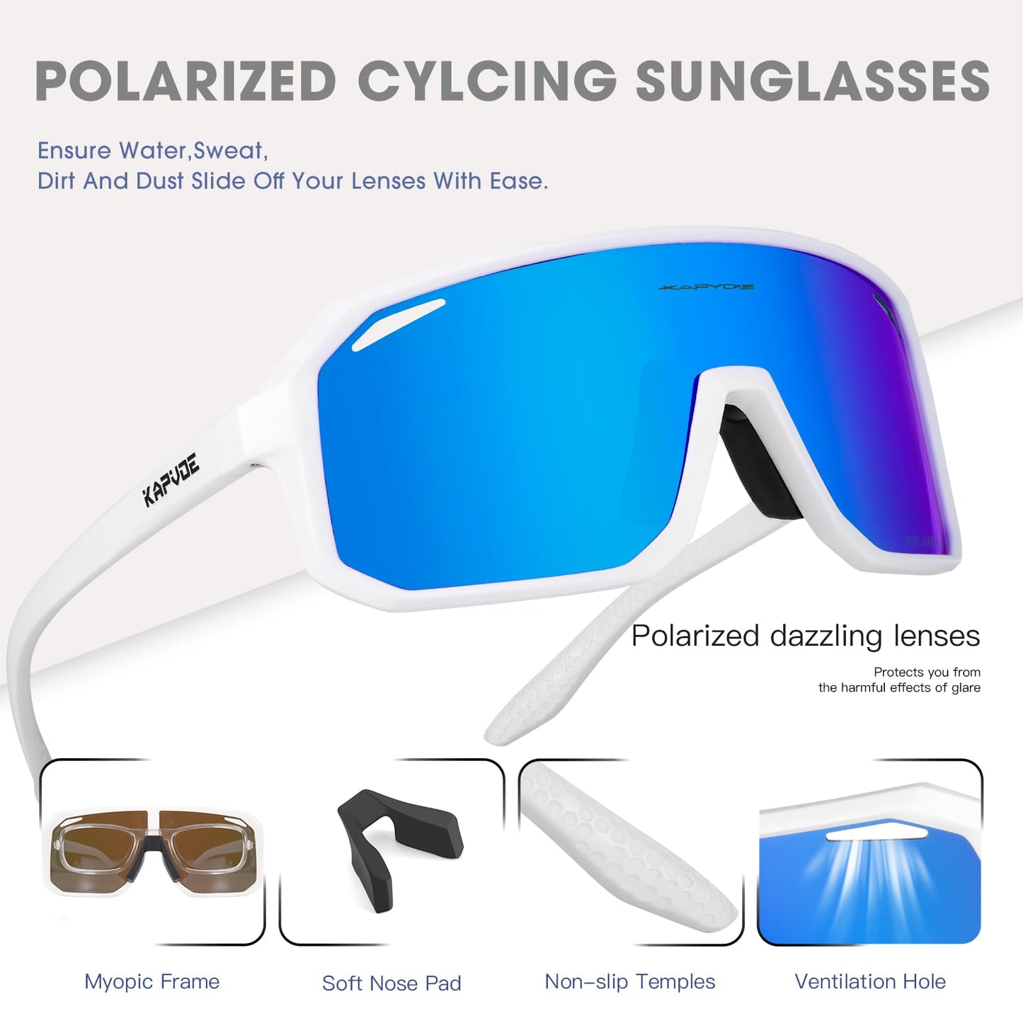 KAPVOE Polarized Cycling Glasses Sports Sunglasses, UV400 Running Fishing Baseball Glasses for Men Women K62