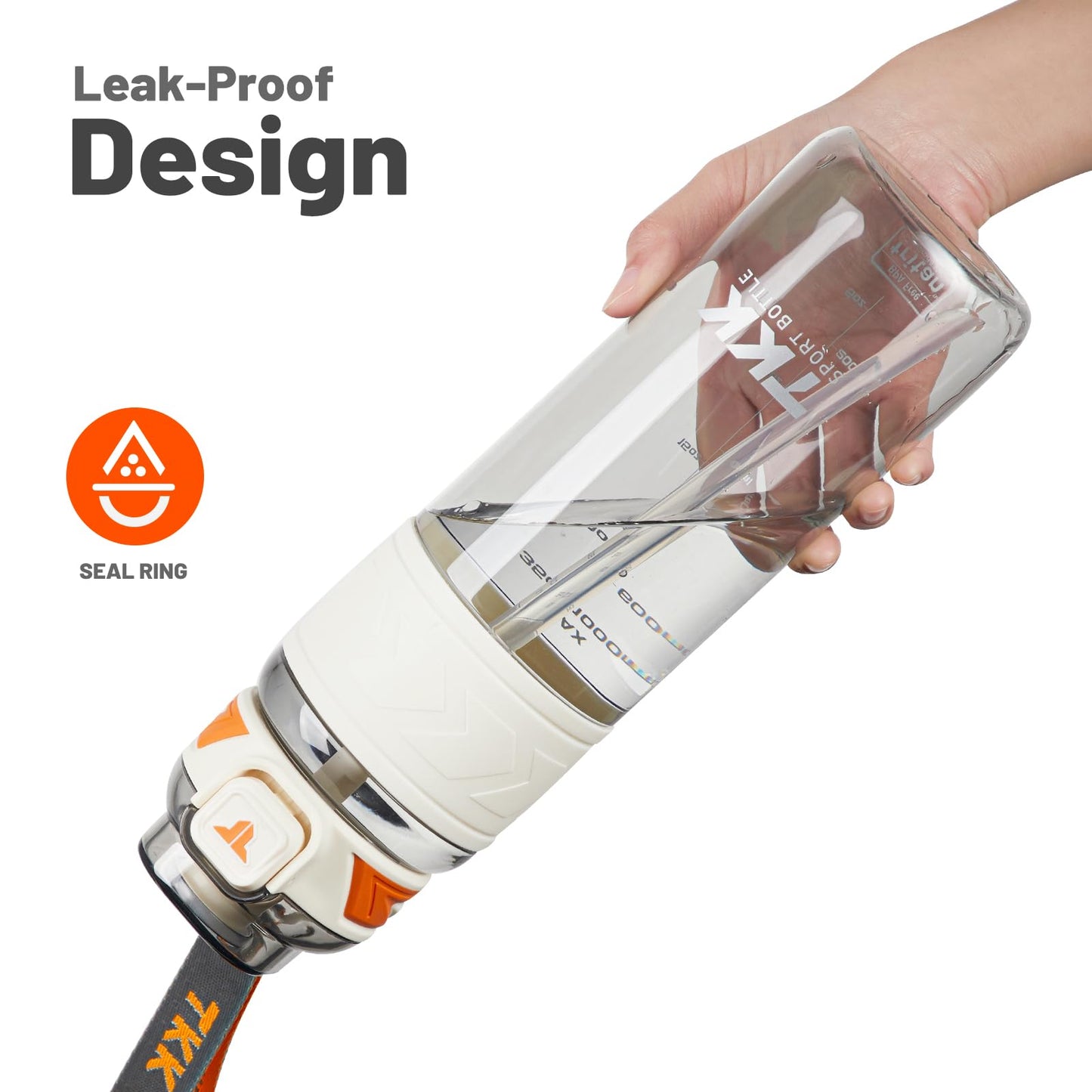 TKK Sports Water Bottles with Removable Straw 34 oz Leak-proof Flip Top Lid BPA Free Tritan Bottles with Strap for School, Fitness, Gym, Outdoor, White