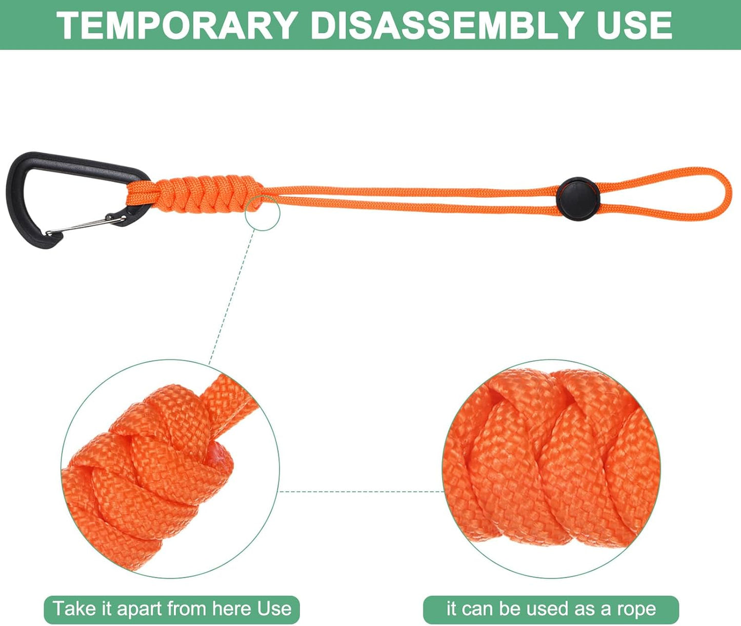 2-Pack Paracord Keychains with Clips, 10 Inch Braided Lanyard Strap D Ring Adjustable Buckle Backpack Accessories for Camping/Hiking/Fishing/Traveling/Outdoor [Orange]