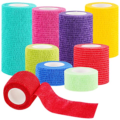NiHealth 8PCS Self-Adhesive Cohesive Elastic Bandage Wrap Tape Assortment - Mixed Colors, 4 Widths