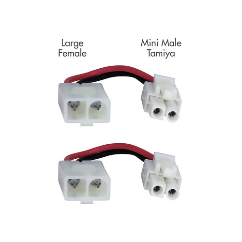 Tenergy 2 Pack Charger Adapter for Airsoft Gun Battery Pack, One Side Large Female to Mini Male Tamiya Connector