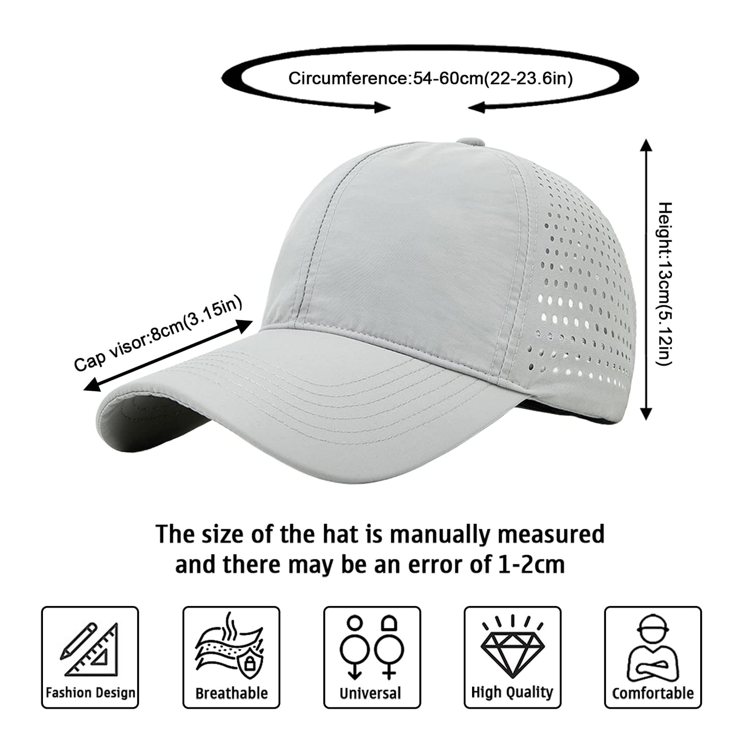 Enwokran Men Quick Dry Sport Baseball Cap, Men's Athletic Fitted Cap Lightweight Mesh Adjustable Plain Hat Running Trucker Hat for Men Women (Light Grey)