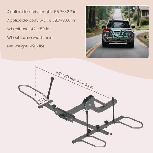 LILYPELLE Hitch-Mount Trike Rack for Ebike Heavy-Duty, 5" Fat Tire Trike Bike Rack for Tow Hitch 170 lbs Capacity, Folding Tricycle Carrier, 2 inch Receiver Mount for Cars, SUVs, Vans, RVs